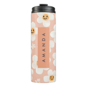 Termo Monograma Patrón floral de sonrisa personalizada D