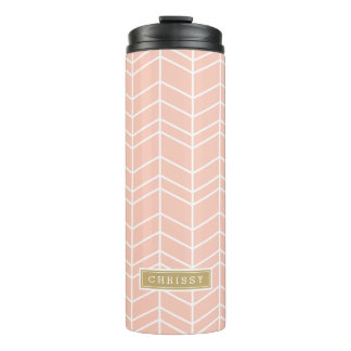 Termo Monograma Peach and Gold Herringbone