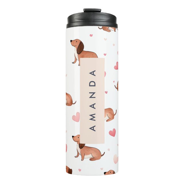 Termo Monograma Perro Cute Dachshund Personalizado (Anverso)