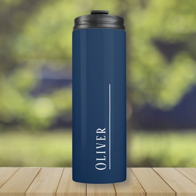 Termo Monograma personalizado, azul marino profundo (Navy blue thermal tumbler travel mug with custom personalized monogram)