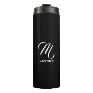 Termo Monograma Personalizado blanco elegante negro con
