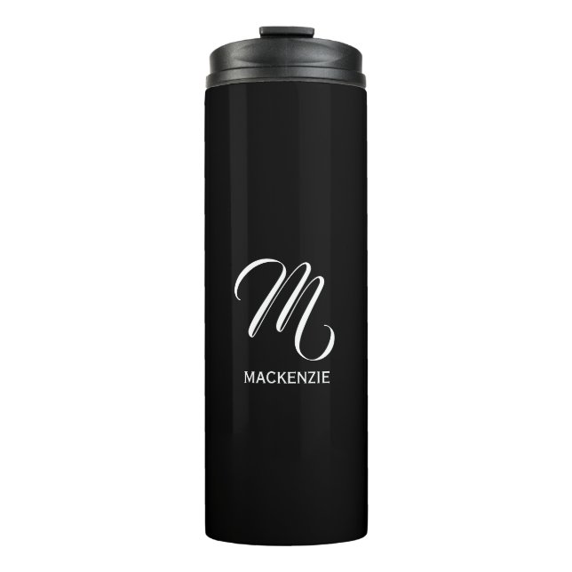 Termo Monograma Personalizado blanco elegante negro con  (Anverso)