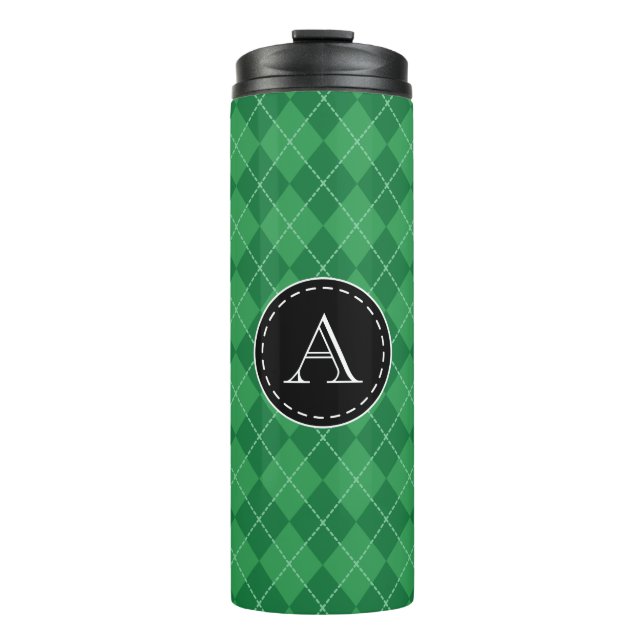 Termo Monograma personalizado café de viaje verde Tumble (Anverso)