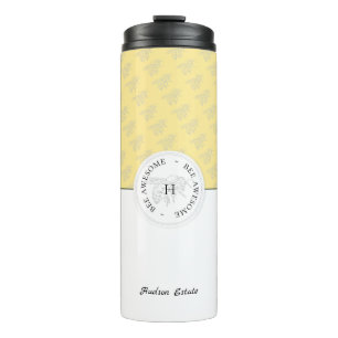 Termo Monograma personalizado de abeja plateada