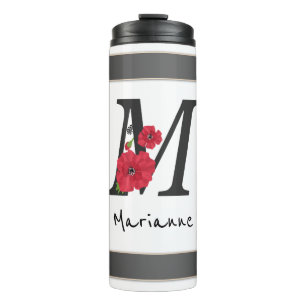Termo Monograma personalizado editable M texto flor roja