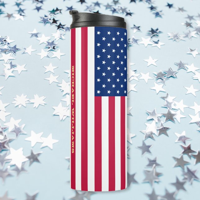 Termo Monograma personalizado patriótico de bandera esta (USA American Flag Patriotic Personalized Monogram Thermal Tumbler)