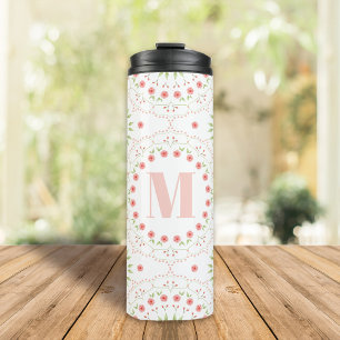 Termo Monograma Personalizado Rosa Rubor Elegante Person
