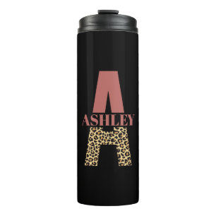 Termo Monograma personalizado Una huella de leopardo ros