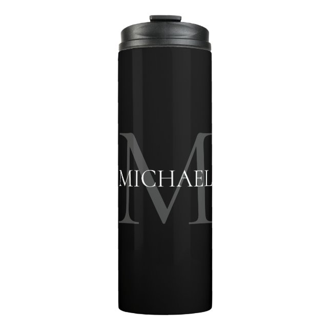 Termo Monograma personalizado y nombre negro (Anverso)