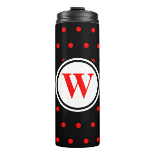 Termo Monograma puntos de Polka Rojo Negro