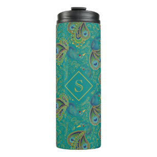 Termo Monograma Real de Teal de Paisley de Pavo Real