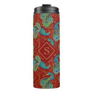 Termo Monograma Real Rojo de Paisley de Pavo Real