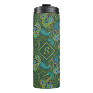 Termo Monograma Real Verde Paisley Pavo Real
