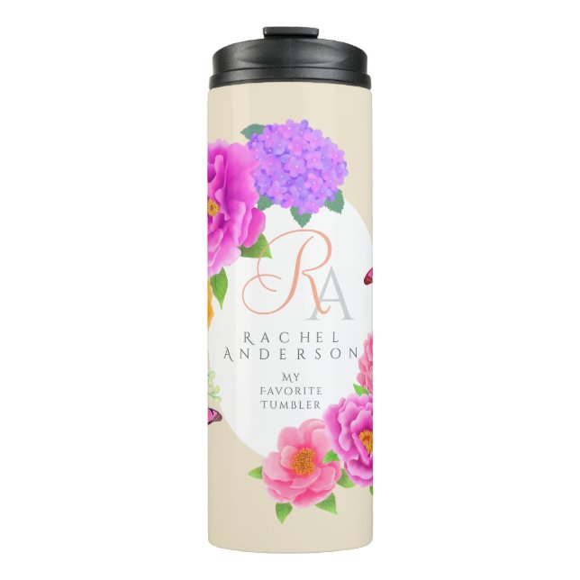 Termo Monograma romántico Peonies Garden Beige (Anverso)