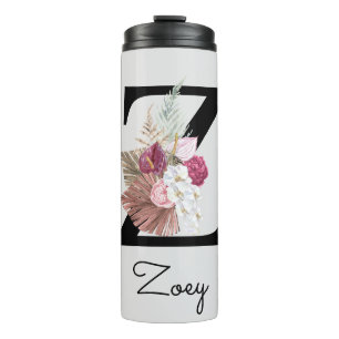 Termo Monograma Rosa Boho Floral Femenina Inicial Z