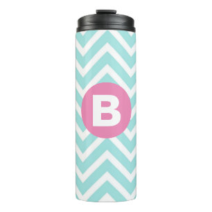 Termo Monograma rosa chevron azul claro de moda