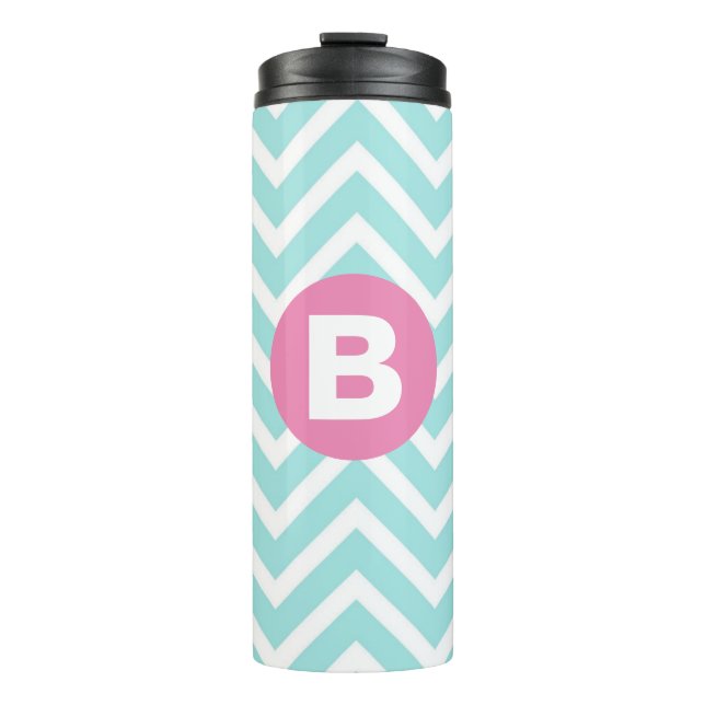 Termo Monograma rosa chevron azul claro de moda (Anverso)