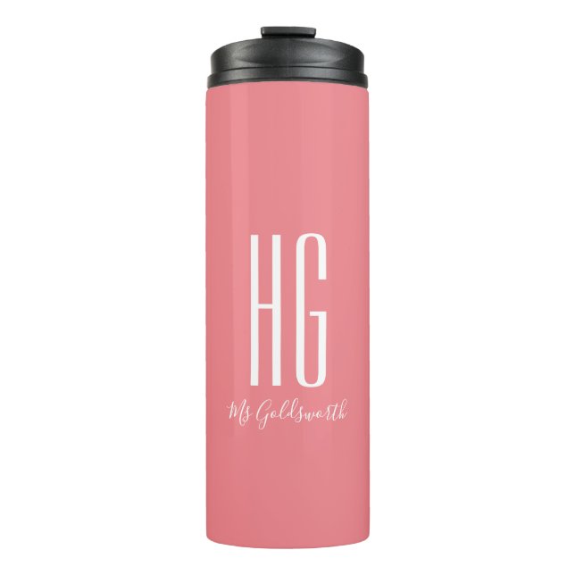 Termo Monograma rosa de coral de nombre personalizado (Anverso)