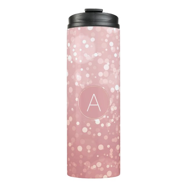 Termo Monograma Rosa Rosa Rosa Oro Confetti Sparkle Boke (Anverso)