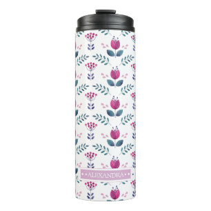 Termo Monograma rosado de la moda del tulipán de la
