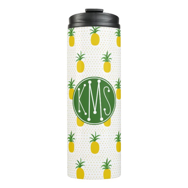 Termo Monograma tropical de oro de las piñas el | (Anverso)