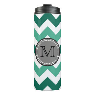 Termo Monograma Turquesa y Mint Chevron Zigzag