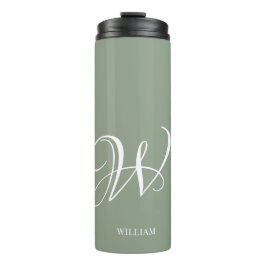 Termo Monograma verde de sabio personalizado inicial