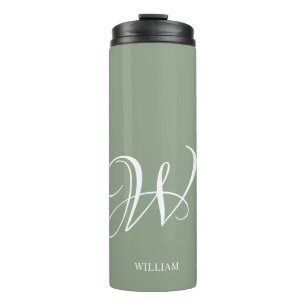 Termo Monograma verde de sabio personalizado inicial