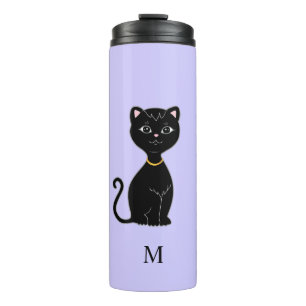 Termo Monograma y gato negro lindo en pervinca claro