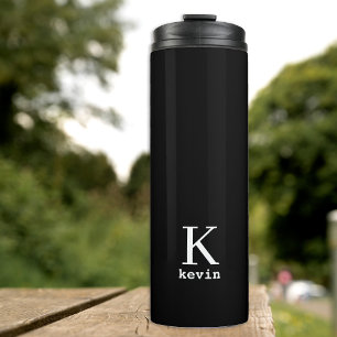 Termo Monograma y nombre personalizados en negro y blanc