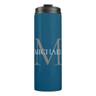 Termo Monograma y nombre personalizados Océano azul