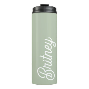 Termo Monograma y nombre personalizados verde sabio mode