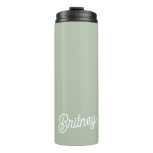 Termo Monograma y nombre personalizados verde sabio mode