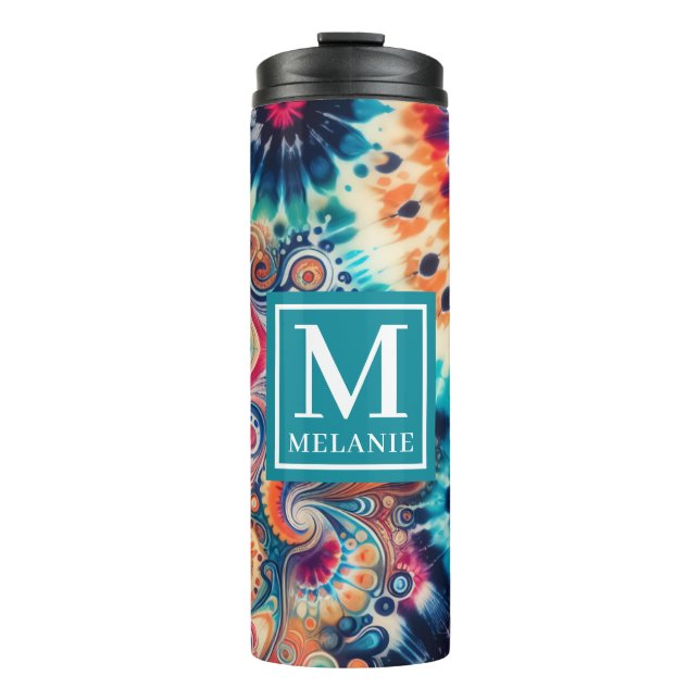 Termo Monogramado de tinte de hippie retro (Anverso)