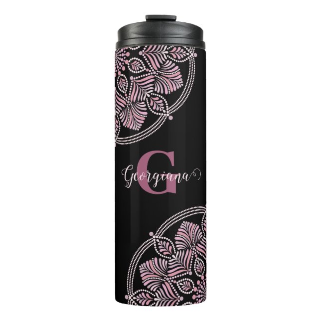 Termo Monogramado Dusky Rosa Fronteras Florales Dot Mand (Anverso)