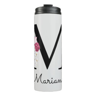Termo Monogramado Pink Boho Floral Inicial M