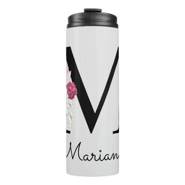 Termo Monogramado Pink Boho Floral Inicial M (Anverso)