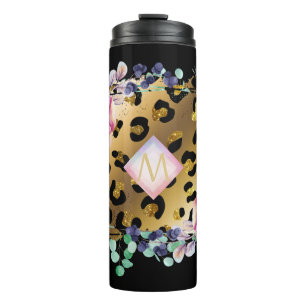 Termo Monogramado rosa rosado de bonito Girly Leopard Pr