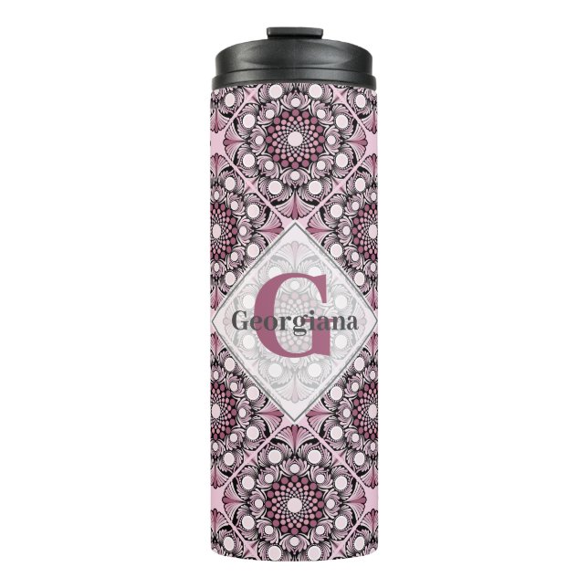 Termo Monogramado Tile Dusky Rosa cerezo Blossom Mandala (Anverso)