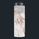 Termo Monogramo de Mármol Plateado Girly Rosa<br><div class="desc">Mármol de oro de Rosa Girly con un toque de purpurina plateado,  su inicial y nombre.</div>