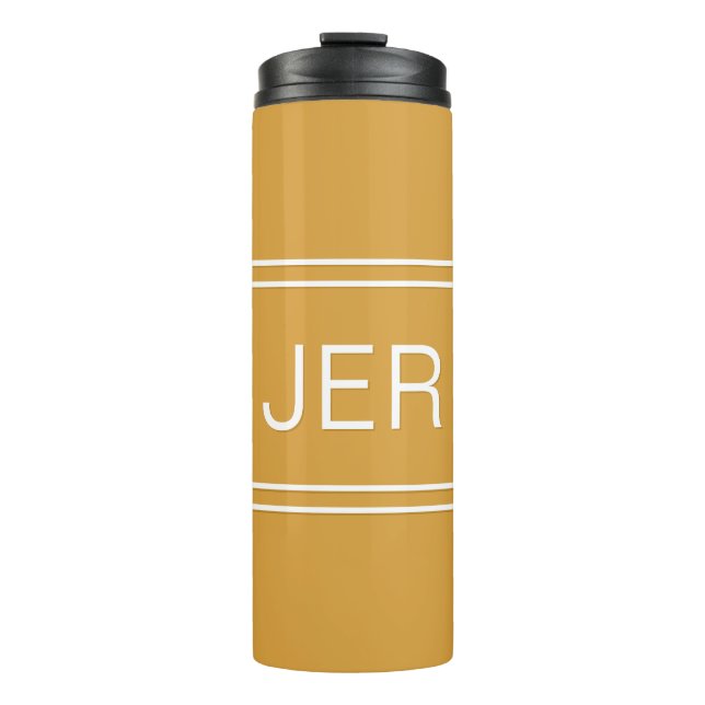 Termo Monogramo Estilo Viaje Drinkware Blanco Amarillo (Anverso)