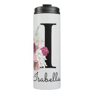 Termo Monogramo Inicial I Pink Boho Girly Floral