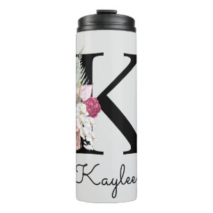 Termo Monogramo inicial K Pink Boho Floral