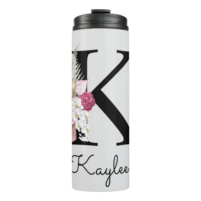 Termo Monogramo inicial K Pink Boho Floral (Anverso)