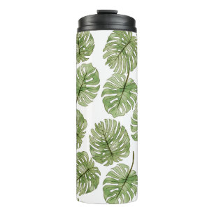 Termo Monstera acuarela verde hojas tropicales sin mar