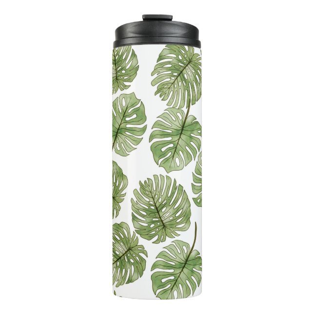 Termo Monstera acuarela verde hojas tropicales sin mar (Anverso)