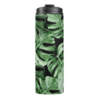 Termo Monstera Oscura: Impresión de acuarela tropical.