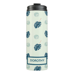 Termo Monstera tropical deja monograma en azul