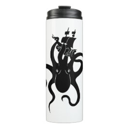 Termo Monstruo marino azul y kraken negro con barco