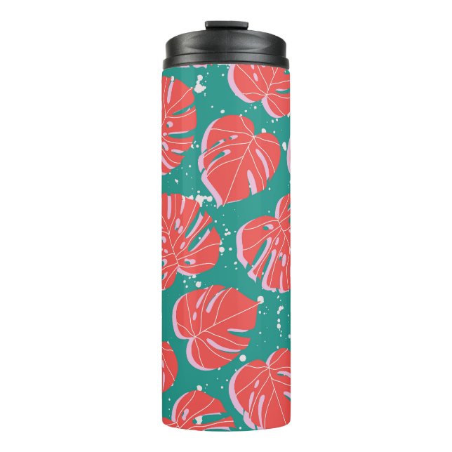 Termo Monstruo rojo: patrón tropical verde (Anverso)